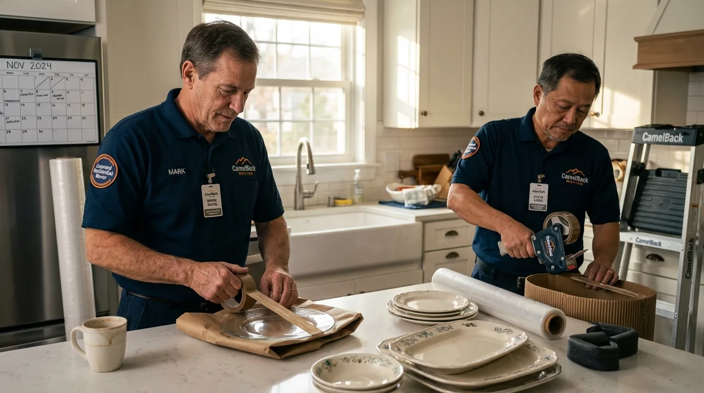 Professional crew packing kitchen dishware in Boerne, TX